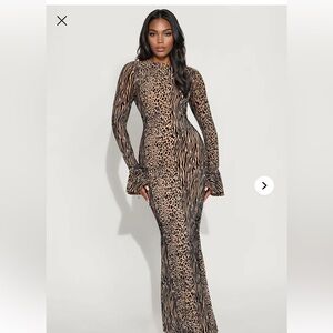 Fashion Nova Animal Print Long Sleeve Dress